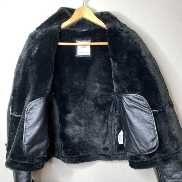 Abercrombie & Fitch Black Leather faux fur bomber jacket - Picture 9 of 14